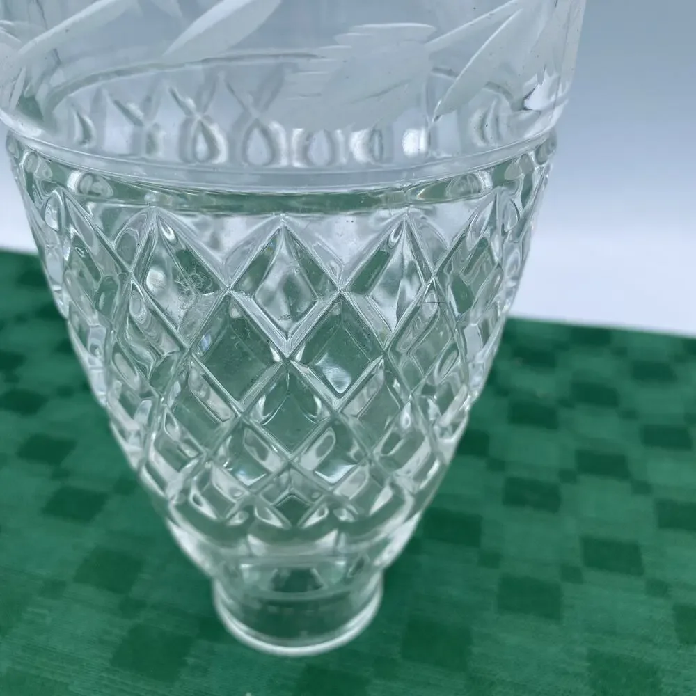 Elegant Diamond Cut Etched Floral Crystal Glass Candle Chandelier Shade 1 7/8